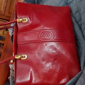 Vintage Marino Orlando briefcase tote red leather with gold hardware